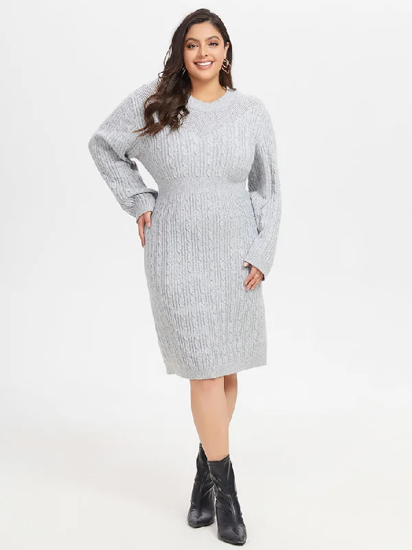 Trendy Online Boutiques Solid Cable Knit Midi Sweater Dress