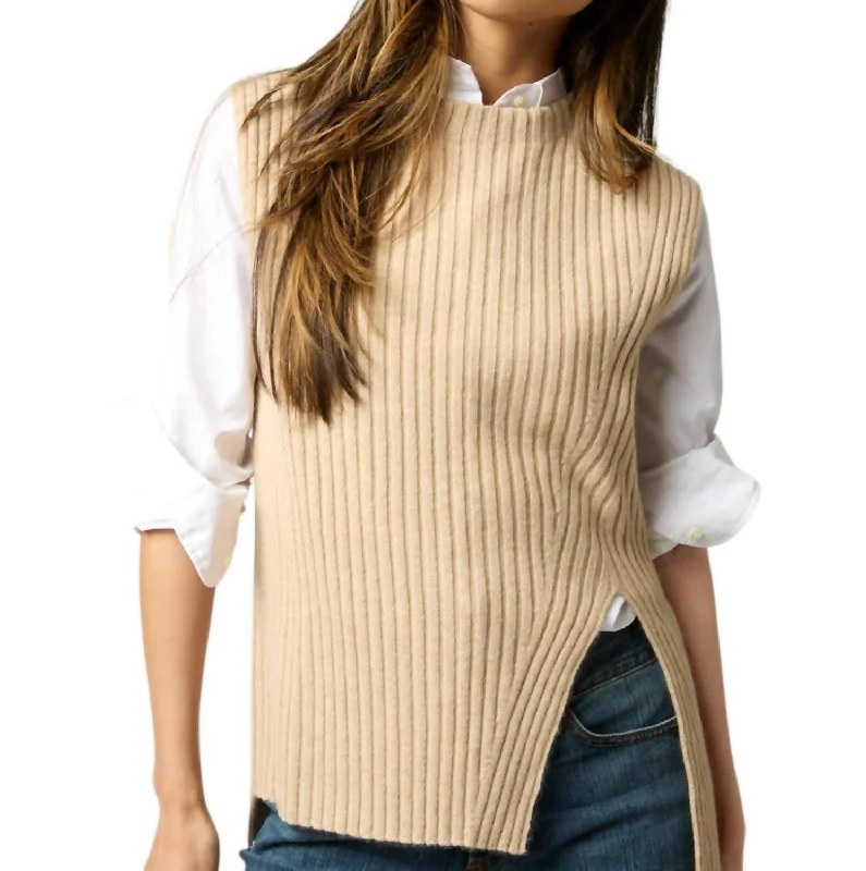 Trendy Boutiques Online Sleeveless Funnel-Neck Sweater In Oatmeal Cashmere