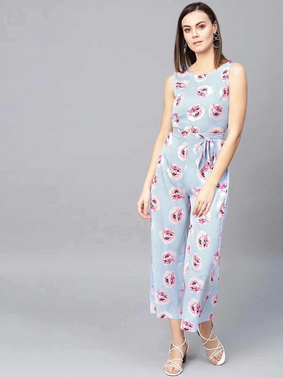 Wardrobe Essentials Stripes And Floral Printed Jumpsuit