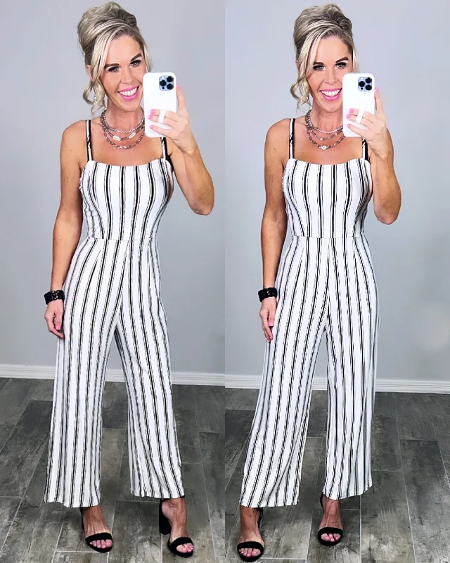 Comfortable Women's Outfits Striped Jumpsuit - White