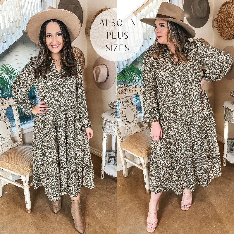 Online Shopping Boutiques Love Song Long Sleeve Floral Midi Dress in Green