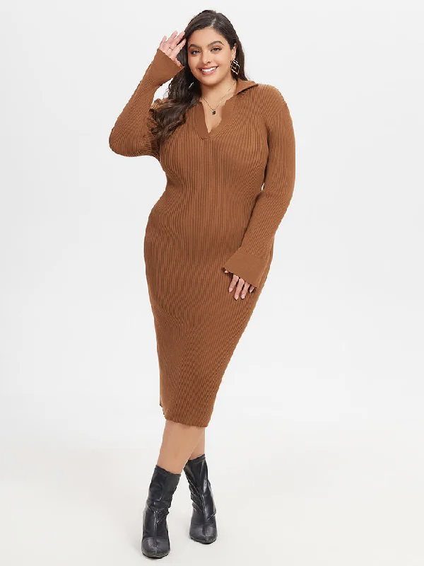 Wardrobe Upgrade Ribbed Knit Split Midi Sweater Dress