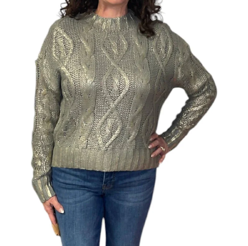 Summer Sale Foiled Cable Knit Sweater In Champagne