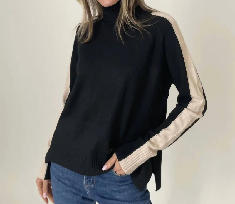 Minimalist Women's Fashion Clothing Ali Turtleneck Sweater In Black/camel