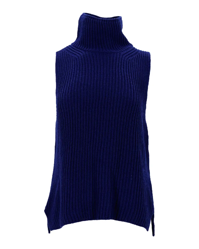 Bundle Offer Max Mara Weekend Ribbed Sleeveless Turtleneck Top in Navy Blue Wool