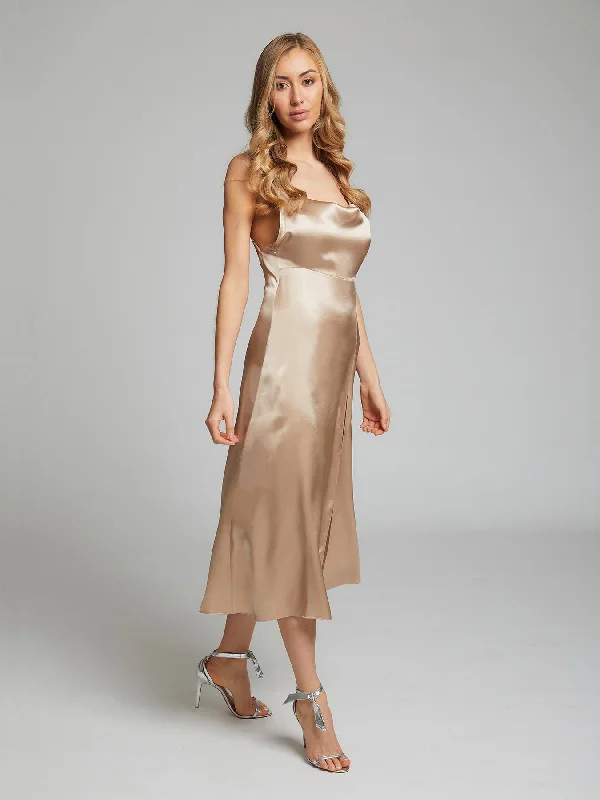 Online Impressions Boutique Selah silk sample dress in champagne