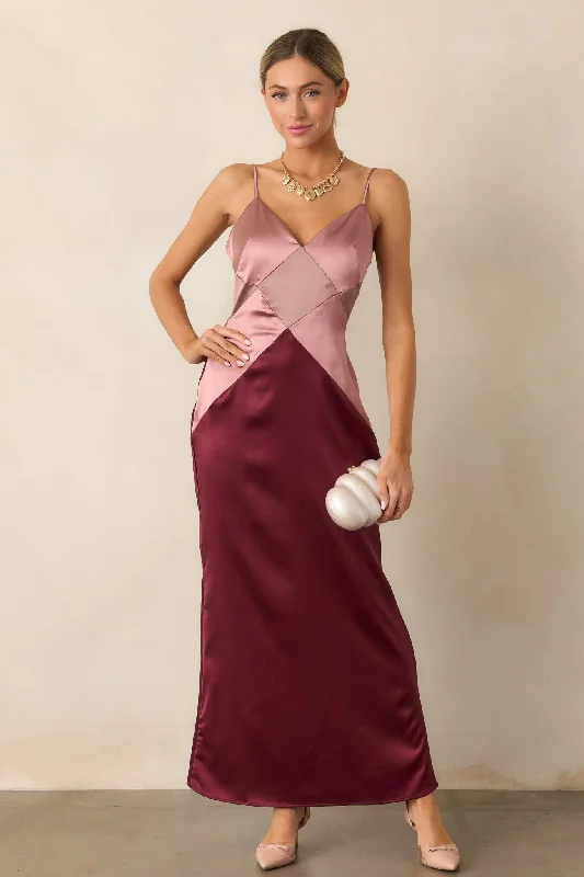 Vibrant Femme Fashion Celestial Skies Mauve Mist Satin Maxi Dress