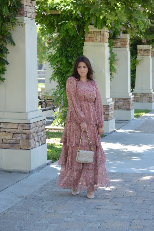 Affordable Online Boutique Bella Pink Floral Ruffled Maxi Dress