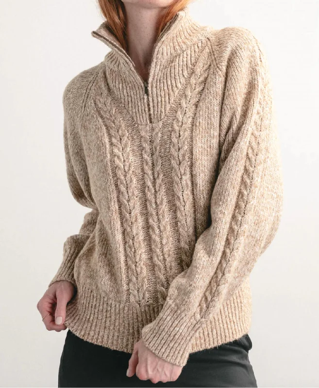 Online Boutiques Affordable Trusty Cable Knit Sweater In Desert Sand