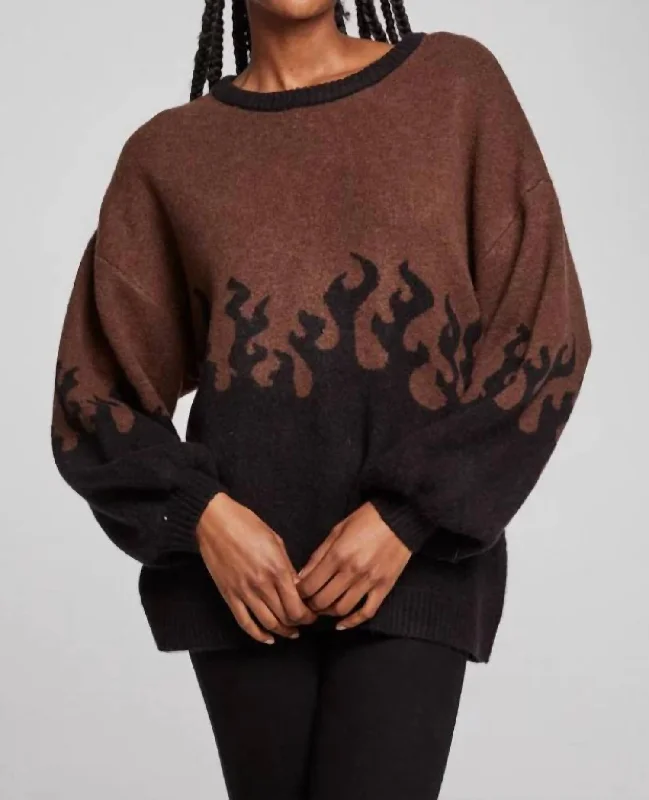 Fashionable Dresses for Women Foxy Sweater Flames Golden Pullover In Cocoa Brown