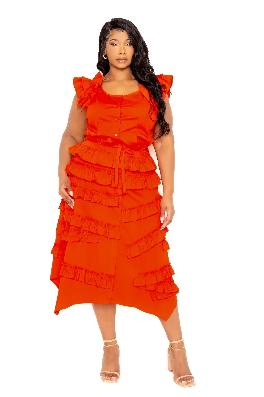 Elegant Women's Fashion Ruffle Peplum Top and Tiered Skirt Set