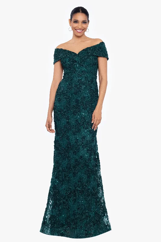 Elegant Style Petite "Jill" Off The Shoulder Long Lace Dress