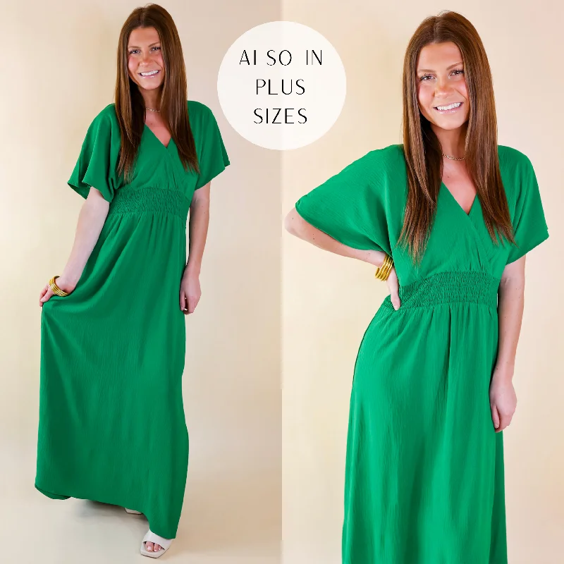 Easygoing Women's Style Last Chance Size Small | Wildly In Love V Neck Maxi Dress with Smocked Waist in Green