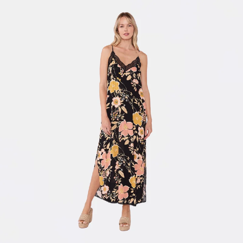 Fashion Essentials Emme Floral Slip Dress (Black + Dusty Coral)