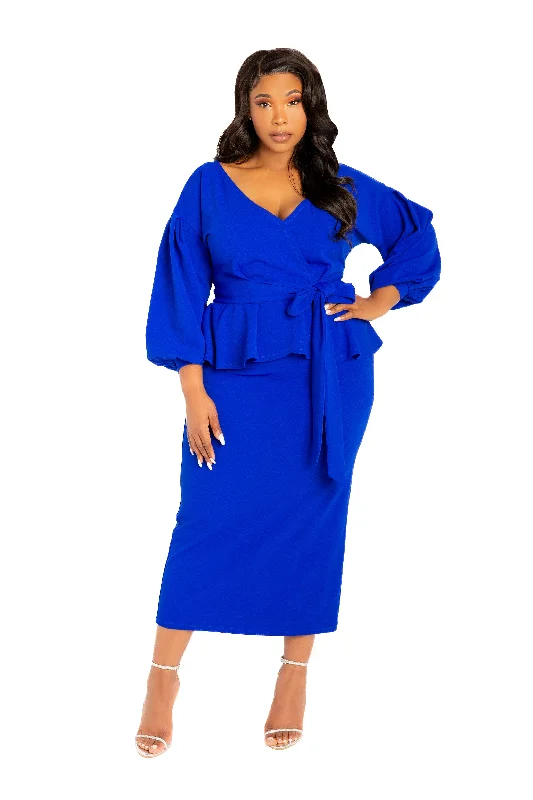 Rocker Chic Fashion Off Shoulder Peplum Midi Dress