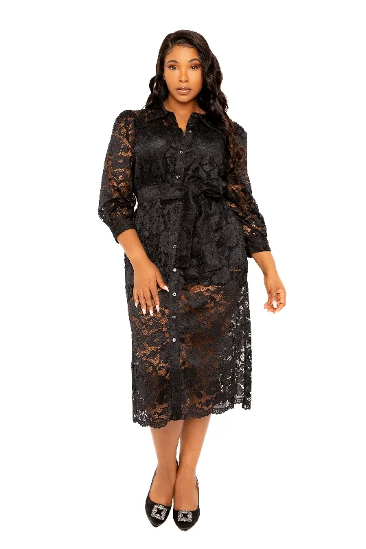 Must Haves Lace Shirt Dress with Waist Tie