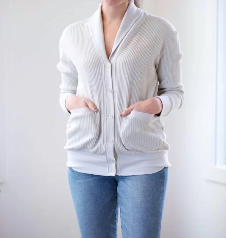 Browse Our Top Products Luxe Thermal Grandpa Cardigan In Stone