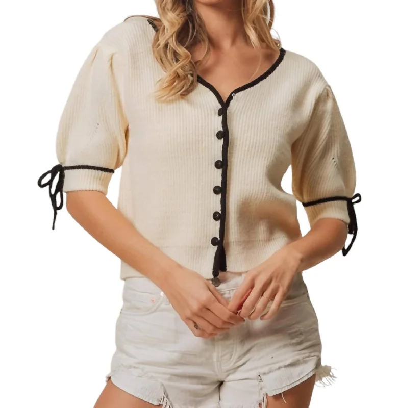 Vintage Women's Fashion Holly Puff Sleeve Sweater In Beige