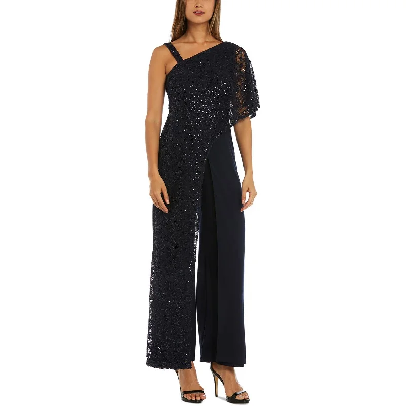 All Season Basics Discount R&M Richards Womens Lace Overlay Sequined Jumpsuit