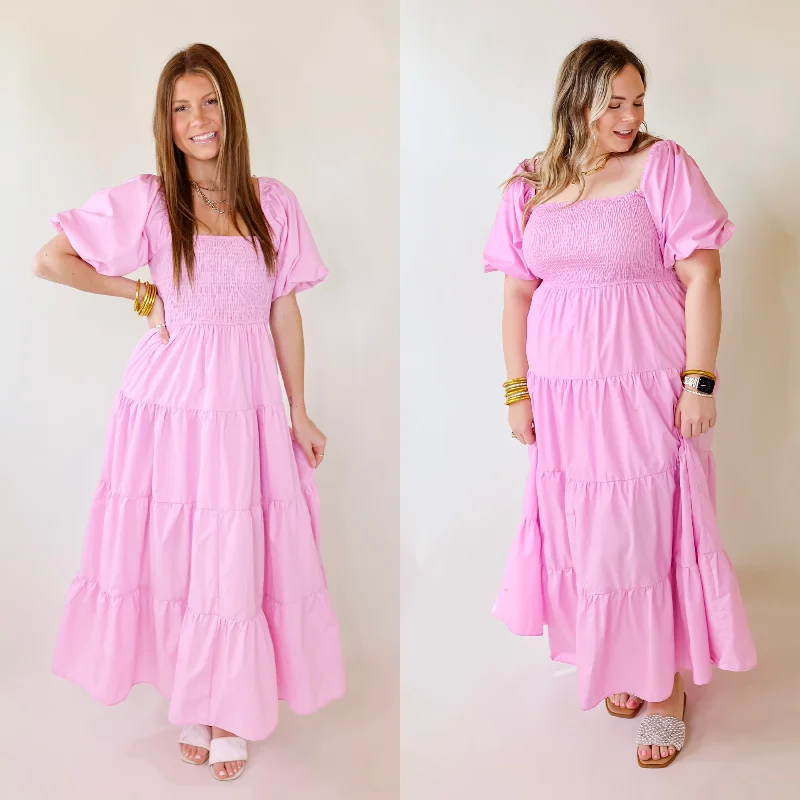 Plus Size Women's Fashion and Clothing Santorini Sunshine Short Balloon Sleeve Maxi Dress in Light Pink