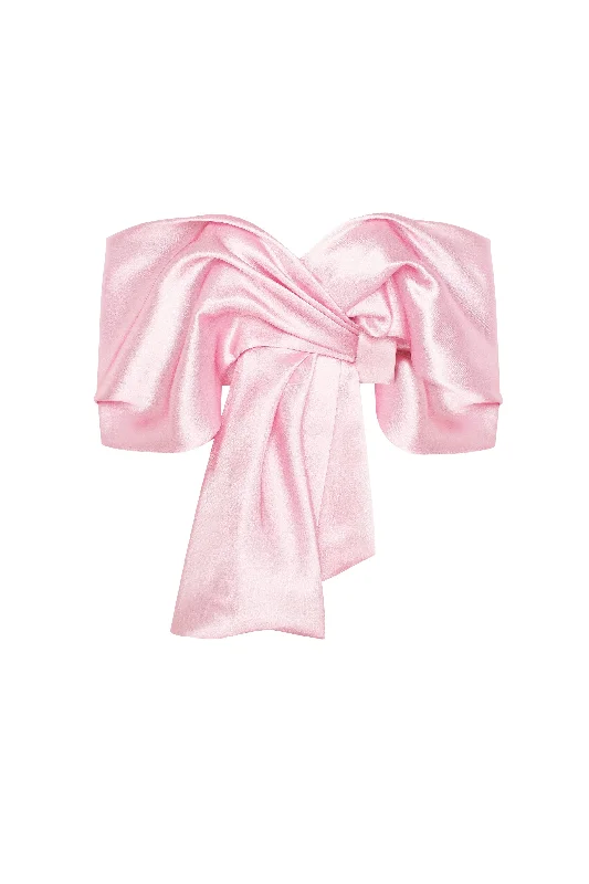 Big Savings Pink organza off-shoulder blouse with meringue flounces, Xo Xo