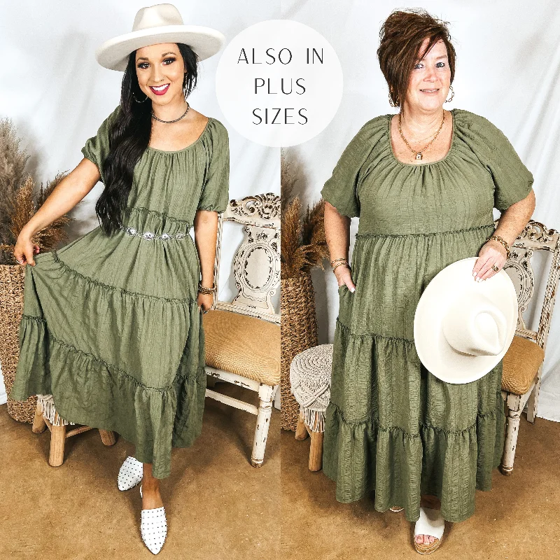 End Of Season Sale Sweetest Moments Ruffle Tiered Maxi Dress in Olive Green