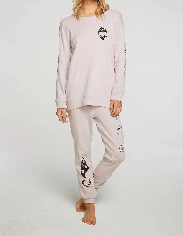 Comfy Women's Outfits for Daily Wear Flaming Heart Pullover In Macaron