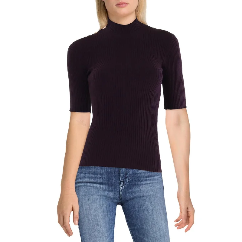 Season Appropriate Women's Collection Womens Ribbed Knit Short Sleeve Funnel-Neck Sweater