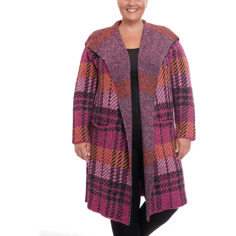 Trendy Threads Plus Womens Open Front Plaid Duster Sweater