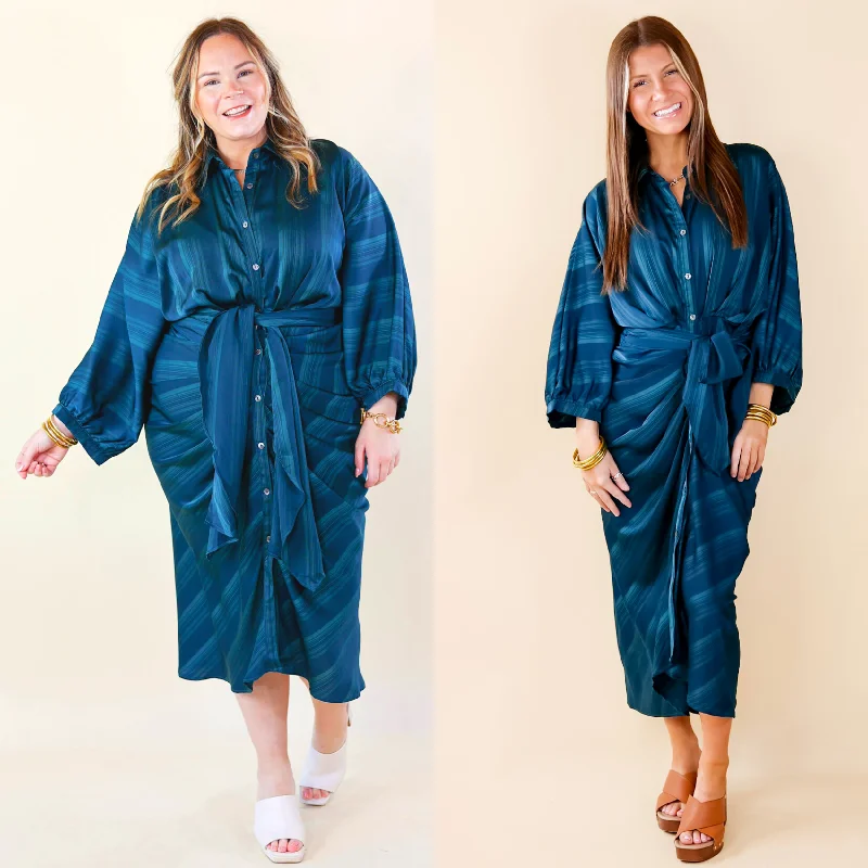 Women's Clothing Online Decisions To Make Button Up Midi Dress in Dark Teal Blue