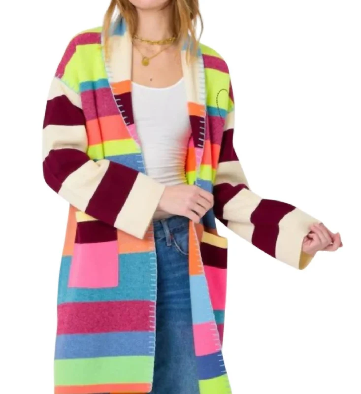 Elegant Women's Clothing Shawl Collar Duster In Multi