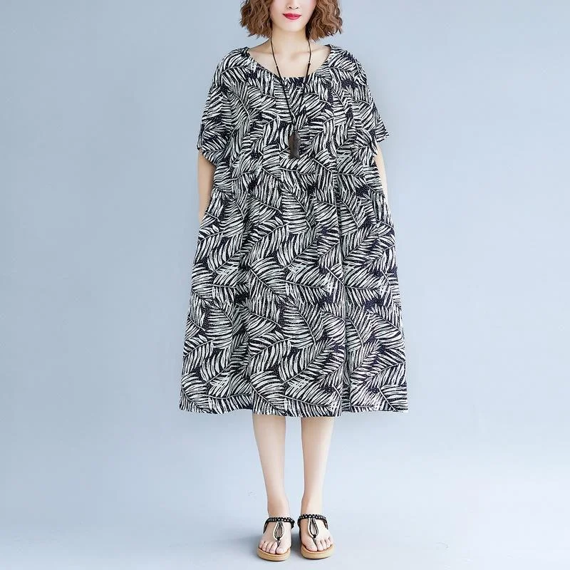 Fashion-forward Women's Wear women print cotton linen dresses plus size clothing short sleeve baggy dresses New o neck traveling dress