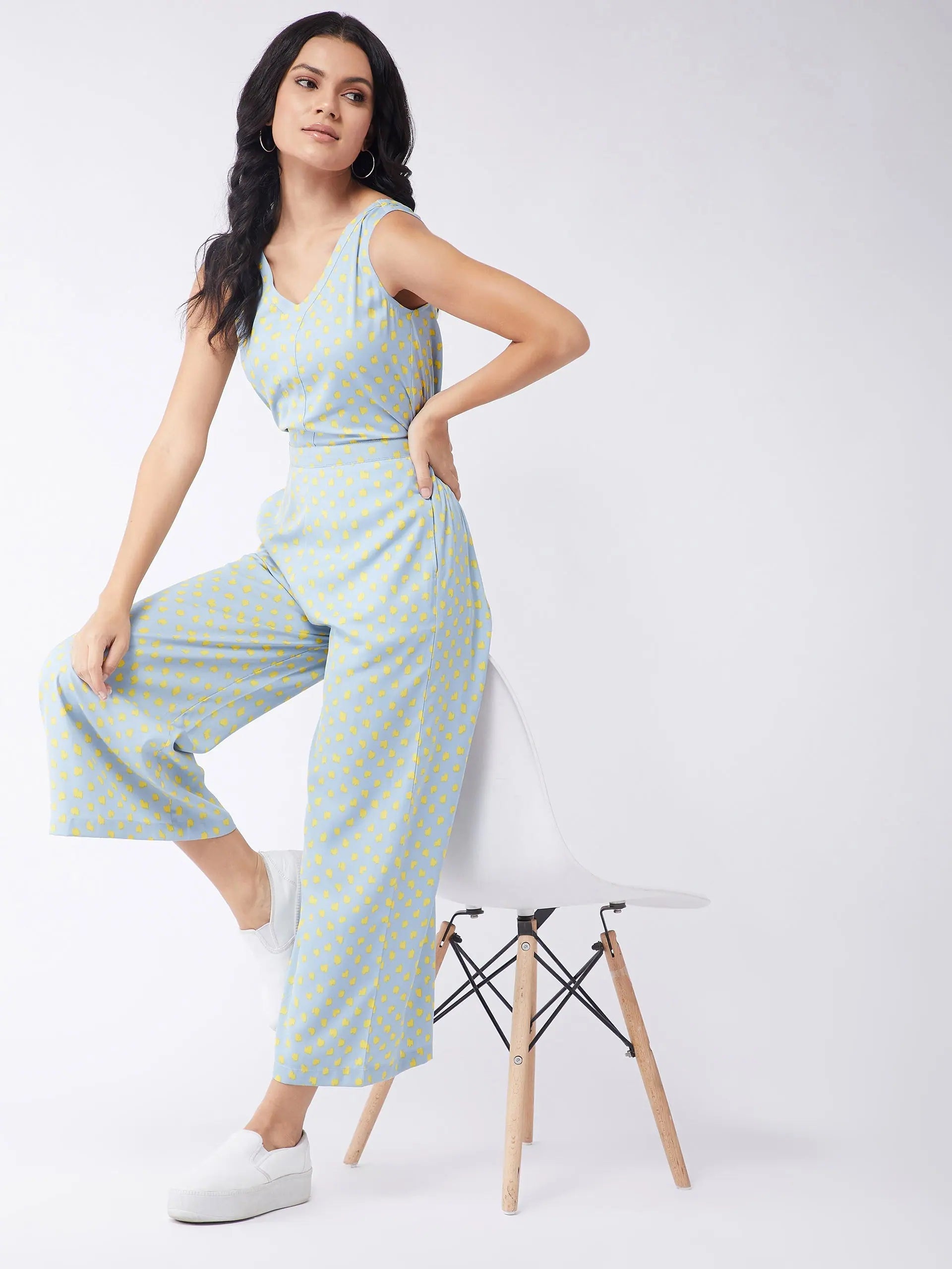 Stylish Women's Apparel Polka Pastel Sleeveless Jumpsuit