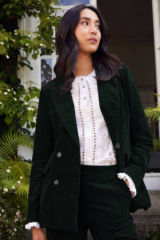 Trendy Urban Attire Theresa Stretch Corduroy Blazer | Bottle Green