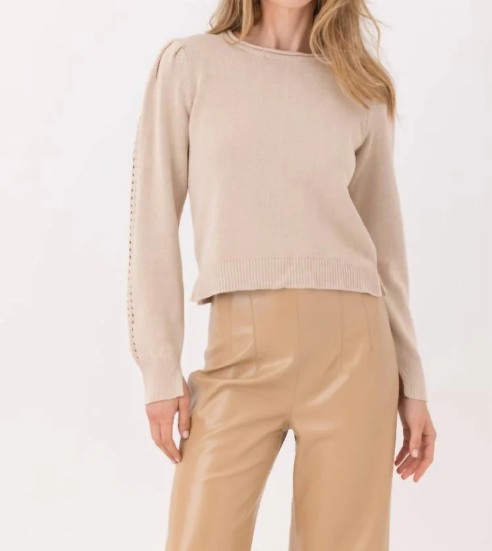 Elegant Styles Crystal Sweater In Tan