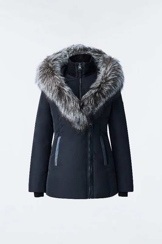 Chic And Comfortable ADALI Down coat with silver fox fur Signature Mackage Collar Black