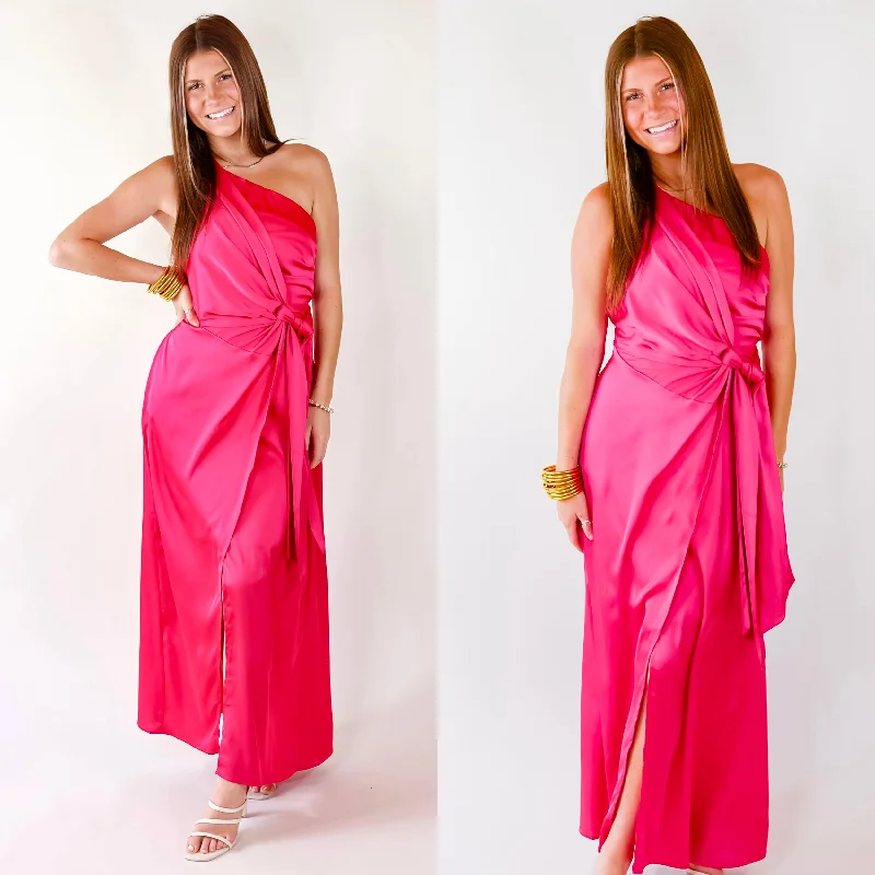 Online Boutique Stores Luxury Glam One Shoulder Slit Dress in Fuschia Pink