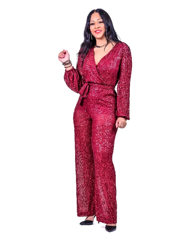 Chic Style Bedazzled Jumpsuit Red