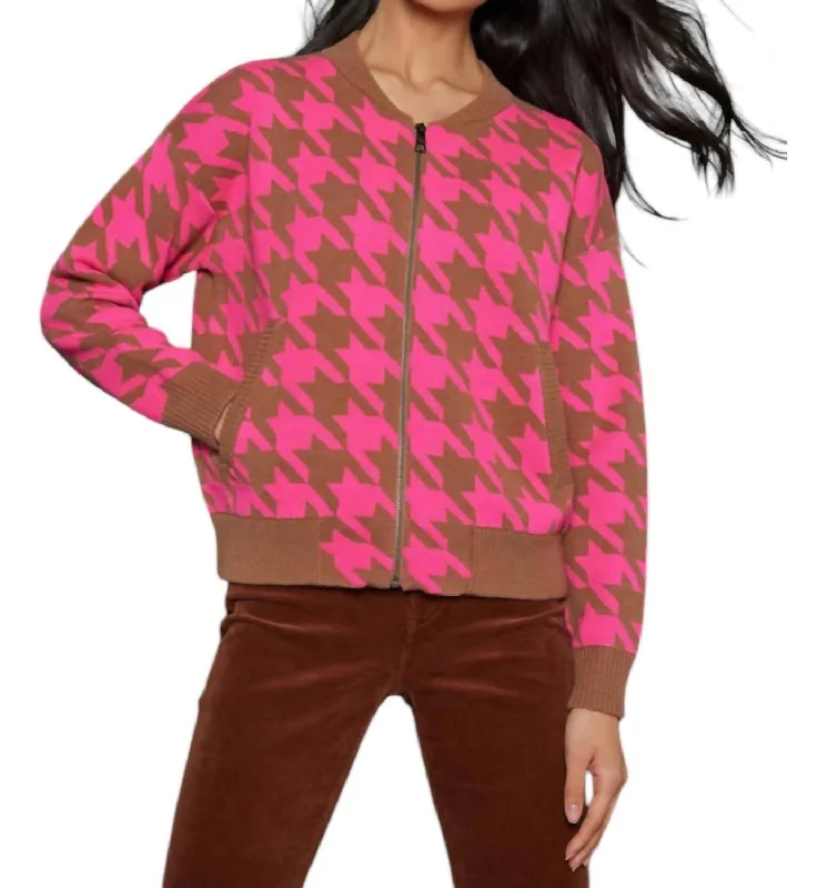 Must Haves Hound Around Sweater In Camel/neon Pink