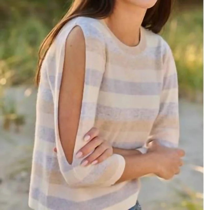 Must-Have Styles Striped Pullover Cashmere Sweater In Neutral