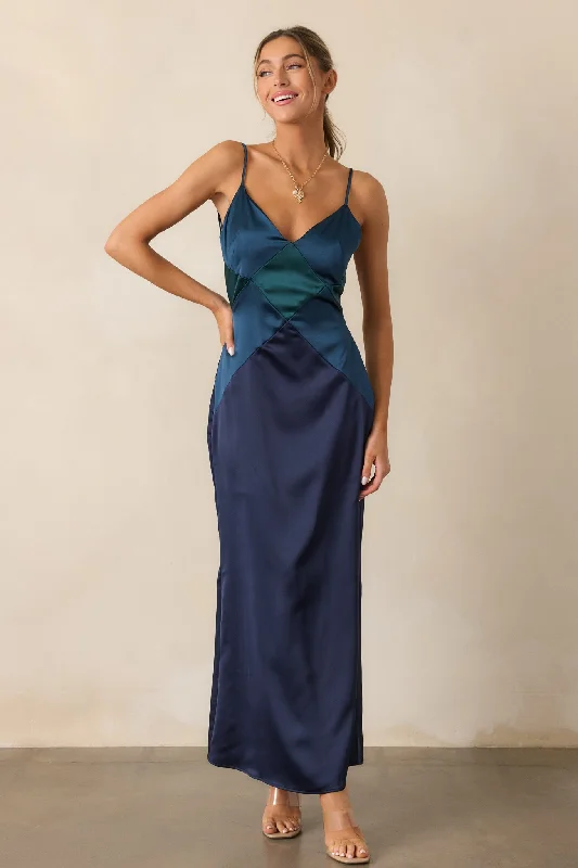 Weekend Sale Celestial Skies Midnight Blue Satin Maxi Dress