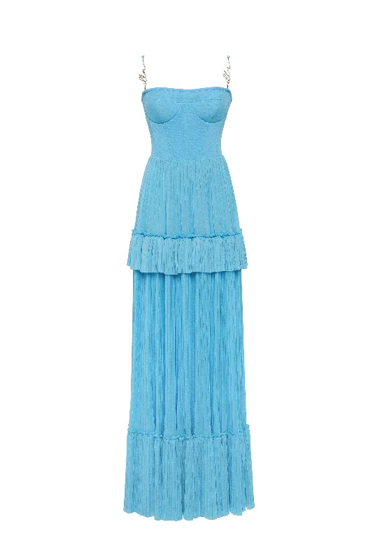 Wardrobe Refresh Sky-blue spaghetti strap pleated maxi dress, Garden of Eden