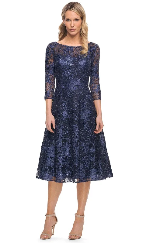 Modern Women's Apparel La Femme 30005 - Embroidered Tea Length Dress