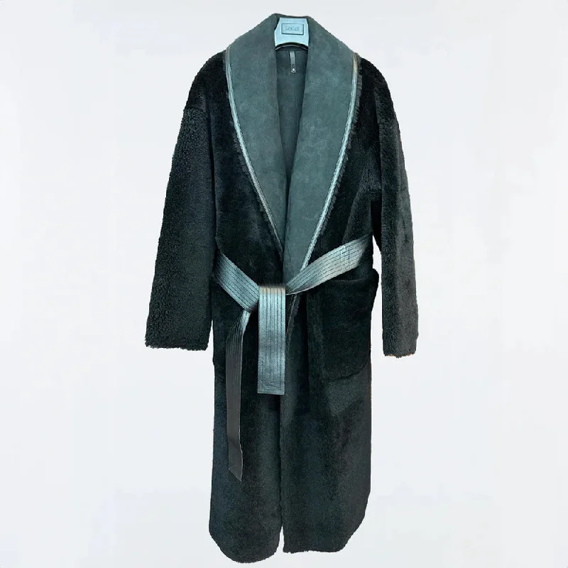 Women's Urban Fashion HANA 2-in-1 Shearling Robe Coat Black