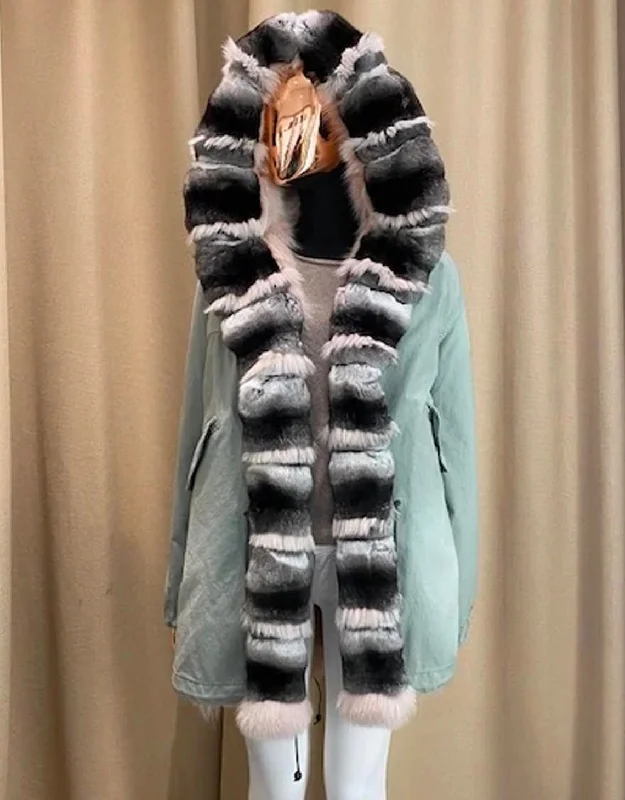 Limited Time Offer SALINE ROSEMARY ZARINA PARKA MIDI WITH FUR ROSEMARY/NATURAL/MOUSE