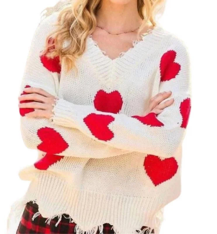 Best Boutiques Online Heart Distressed Sweater In Off White