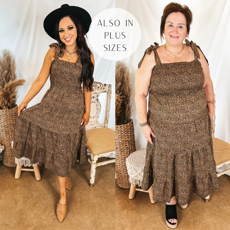 Casual Wear Last Chance Size 3XL | Fated For Love Tiered Midi Dress with Smocked Bodice in Leopard Print