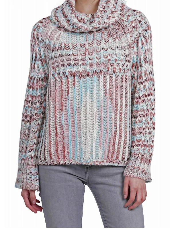 Relaxed Style Mimi Chunky Turtleneck Sweater In Pink Multi