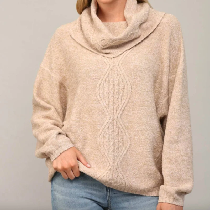 Online Boutiques Cowl Neck Marled Yarn Sweater In Latte