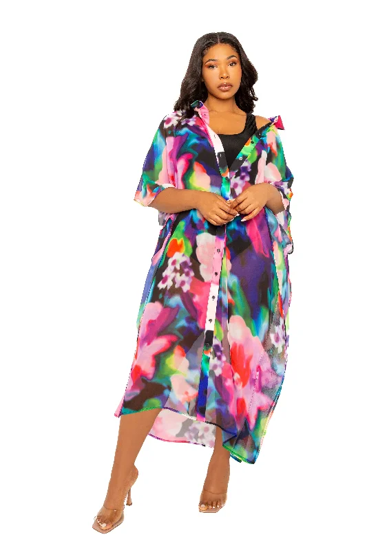 Evening Elegance Print Shirtdress Coverup